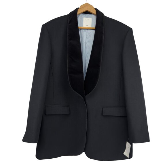 SANDRO PARIS NWT Gemma Wool-Blend Velvet Shawl Collar Black  Blazer FR 42 US 10 - Picture 6 of 16